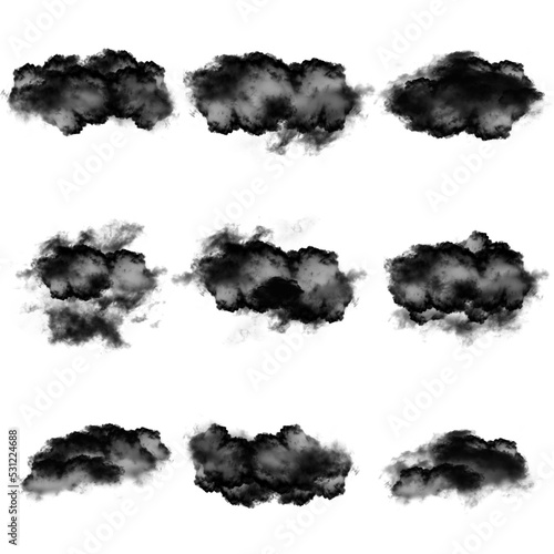 Black clouds shapes collection over white background