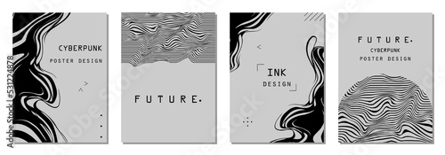Set of abstract posters in cyberpunk style for your banner, flyer or business card. Modern, trendy colors, minimalism art.