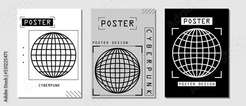 Set of abstract posters in cyberpunk style for your banner, flyer or business card. Modern, trendy colors, minimalism art.