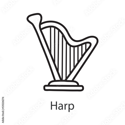 Harp Outline Icon Design illustration. Music Symbol on White background EPS 10 File