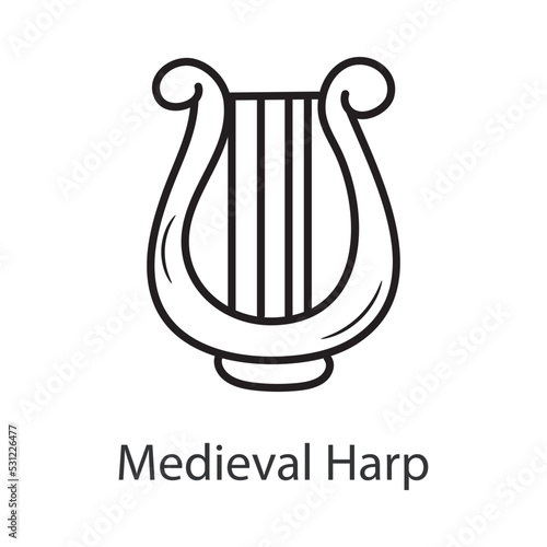 Medieval Harp Outline Icon Design illustration. Music Symbol on White background EPS 10 File