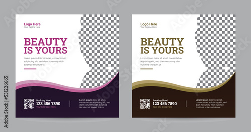 Creative Beauty Care Spa Social Media Post Template, Social Banner Design and Place for the Photo, Beauty Salon Template Layout with Wave Shape Vector illustration