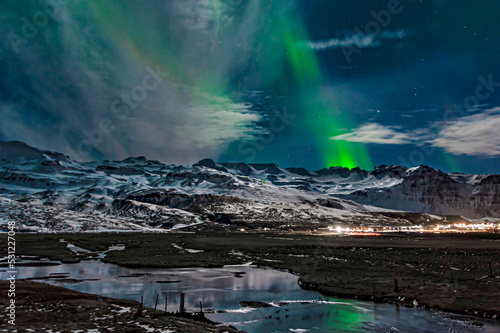 Northern lights in Iceland. Aurora borealis in Kirkjuefell