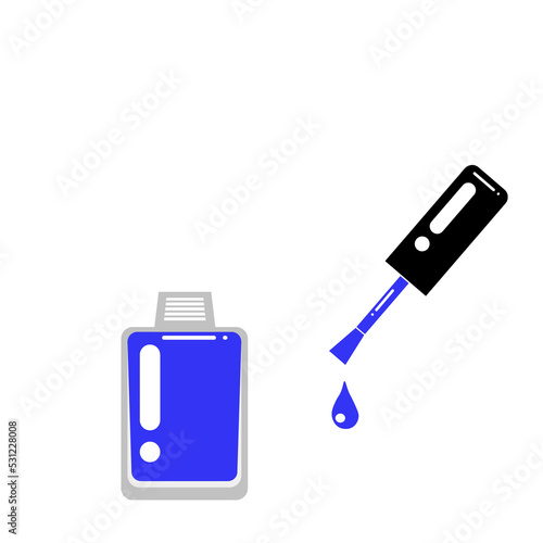  Icon of open blue nail polish in glass bottle on white background. Vector illustration. Minimal concept