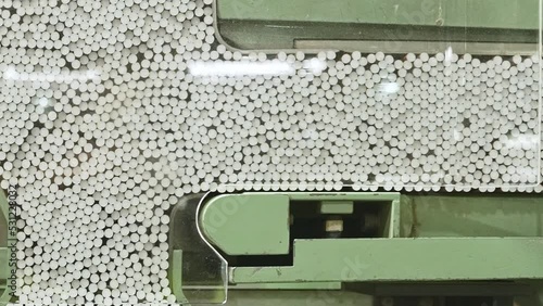 Tobacco factory conveyor line with cigarettes 