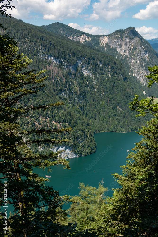Blick zum Könnigssee am Hochbahnweg auf dem Jenner im Nationalpark Berchtesgaden