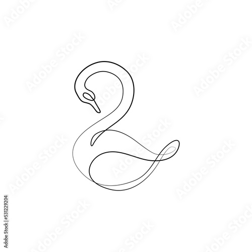 Fototapeta Naklejka Na Ścianę i Meble -  Swan line art isolated vector illustration, tattoo, print and logo design, continuous line drawing. beautiful swan bird silhouette single line on a white background. 