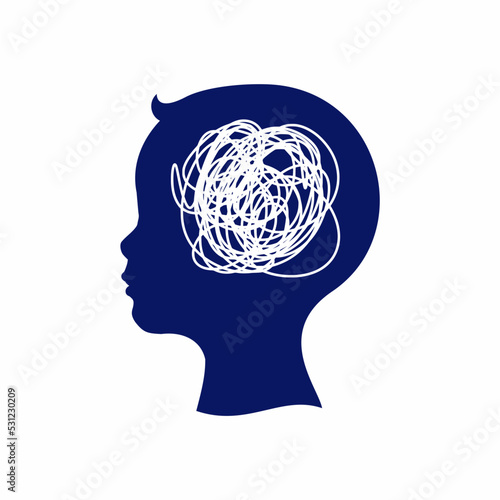 The profile of the child's head and the mess. Symbol of autism.