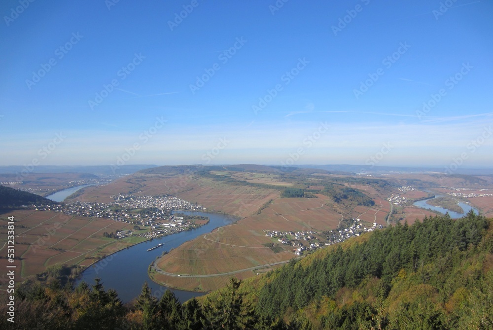 Moselle river near the village of Leiwen in Germany in autumn