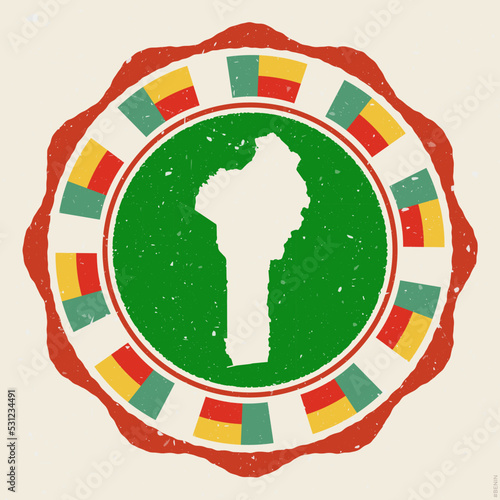 Benin vintage sign. Grunge round logo with map and flags of Benin. Elegant vector illustration.