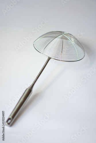 sieve kitchen chrome plated on isolated white background