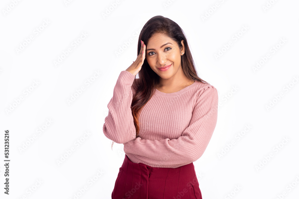 Embarrassed young woman isolated on white. Embarrassed young woman isolated on white.