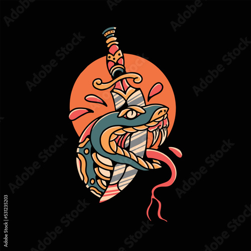 snake knife tattoo vector design