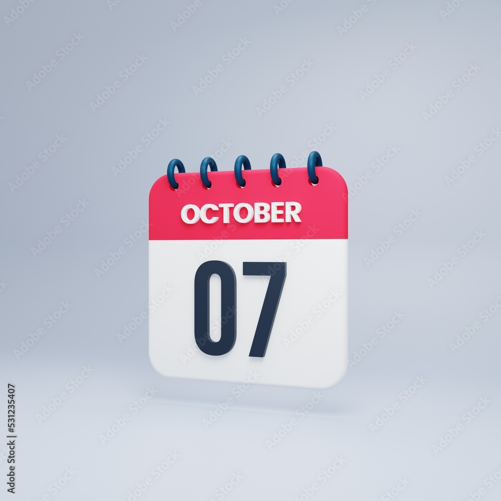 October Realistic Calendar Icon 3D Rendered October 07 October Realistic Calendar Icon 3D Rendered October 07