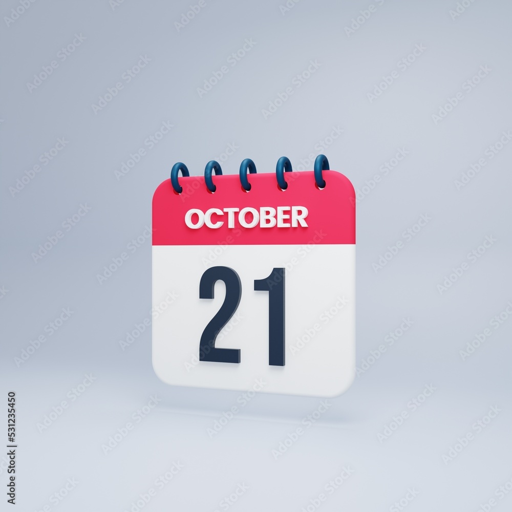 October Realistic Calendar Icon 3D Rendered October 21 October Realistic Calendar Icon 3D Rendered October 21
