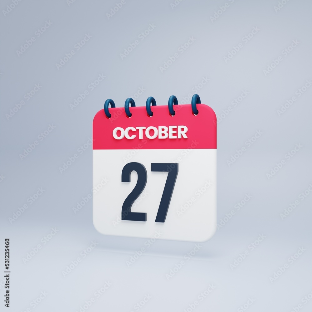 October Realistic Calendar Icon 3D Rendered October 27 October Realistic Calendar Icon 3D Rendered October 27