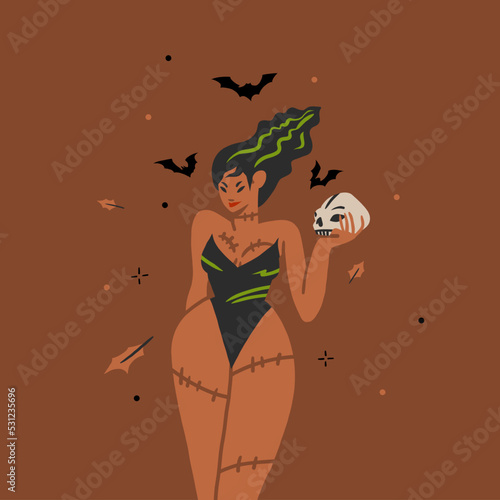 Hand drawn abstract vector graphic clipart illustrations,Halloween holiday costume party adult people characters collection set.Creepy Halloween design poster concept.Happy Halloween contemporary art.