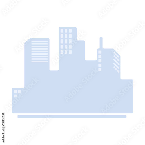 Cityscape silhouette vector illustration. Flat style, cartoon buildings blue color background. Skyscraper, modern architecture. Megapolis illustration, design template