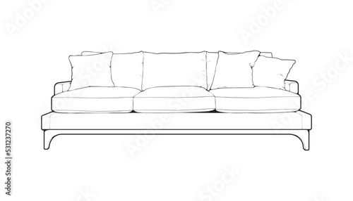 Sofa or couch line art illustrator. Outline furniture for living room. Vector illustration. 