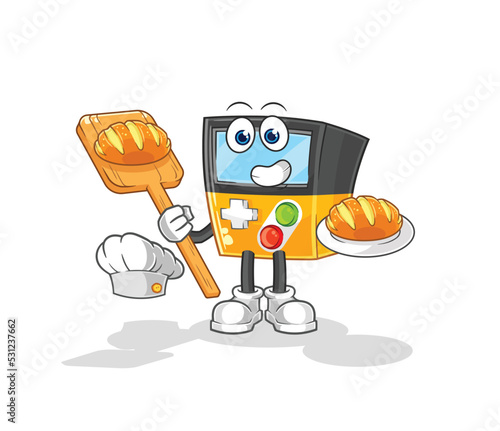 gameboy baker with bread. cartoon mascot vector