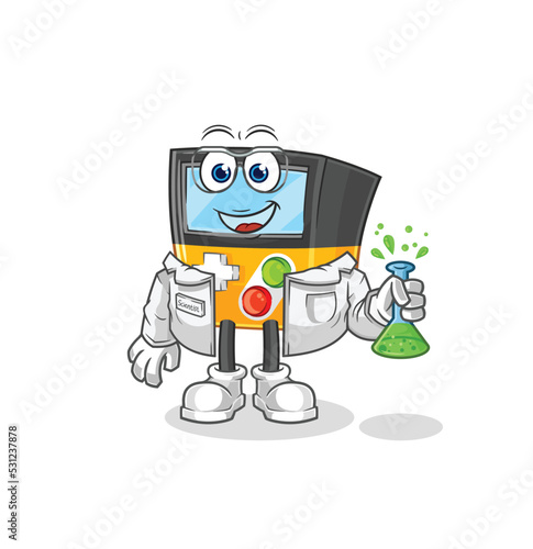 gameboy scientist character. cartoon mascot vector