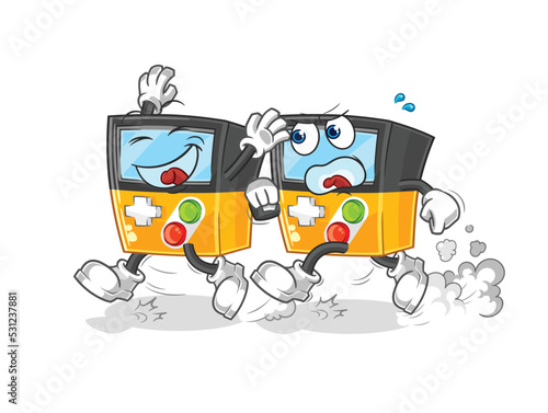 gameboy play chase cartoon. cartoon mascot vector