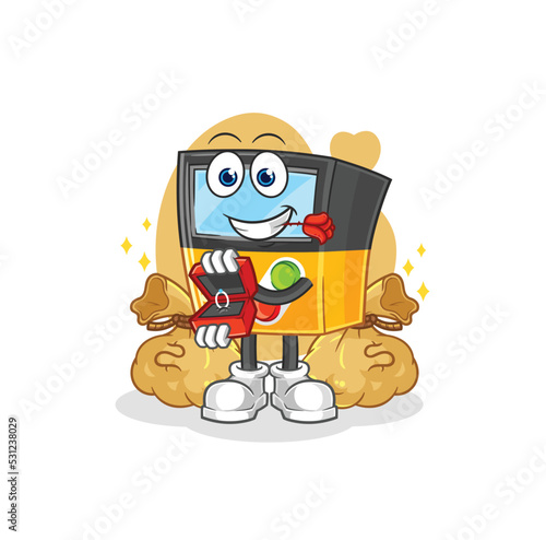 gameboy propose with ring. cartoon mascot vector