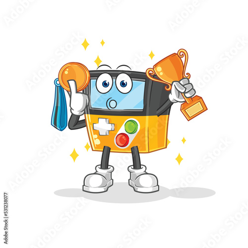 gameboy winner with trophie. cartoon character