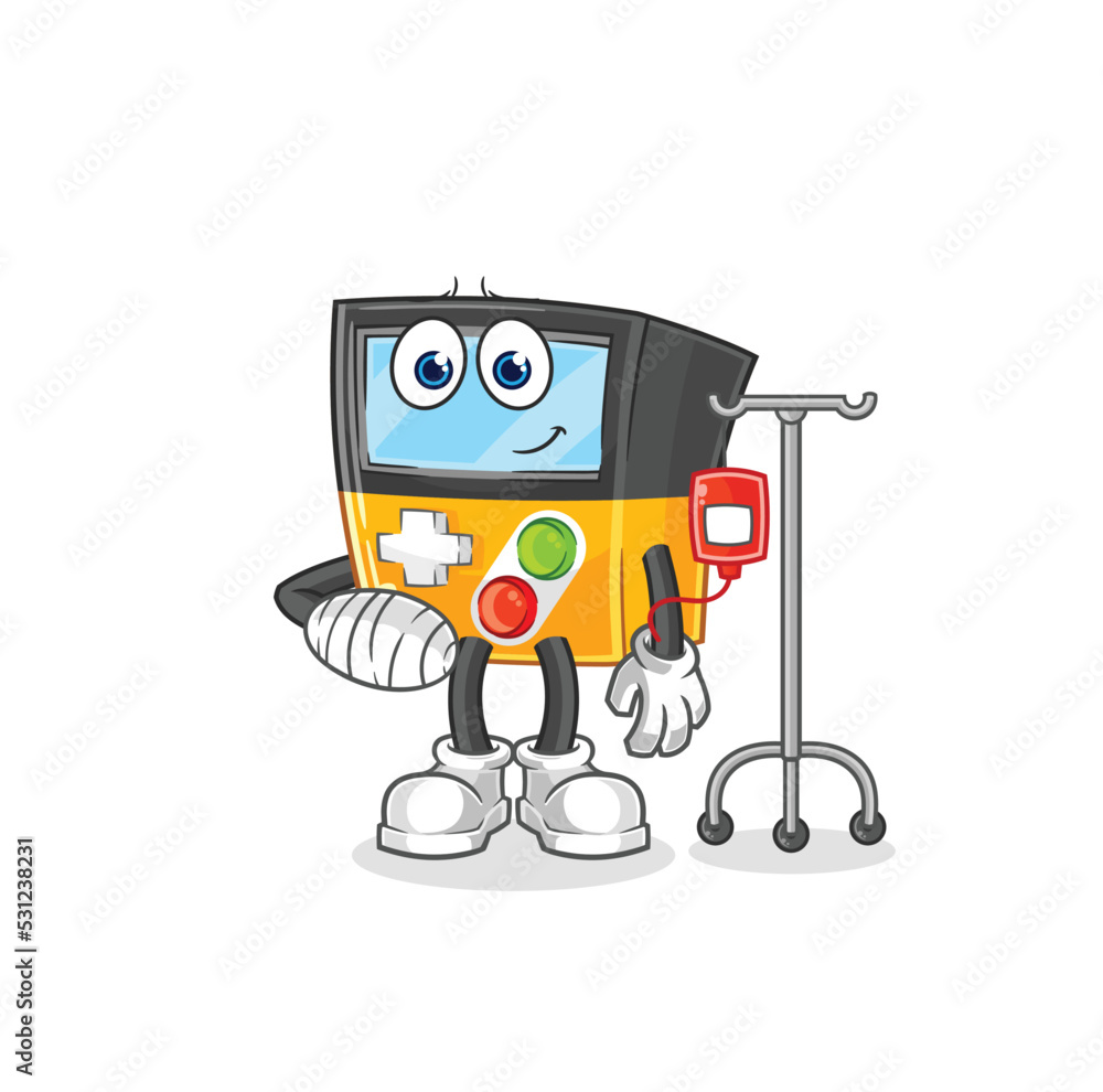 gameboy sick in IV illustration. character vector gameboy sick in IV illustration. character vector