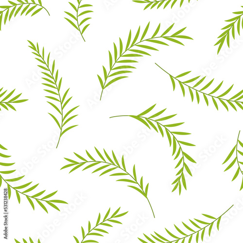 Palm leaves. Seamless pattern green tropical leaves. Flat, cartoon, vector