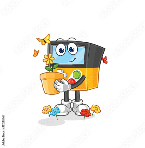 gameboy with a flower pot. character vector