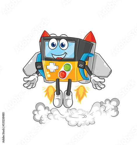 gameboy with jetpack mascot. cartoon vector