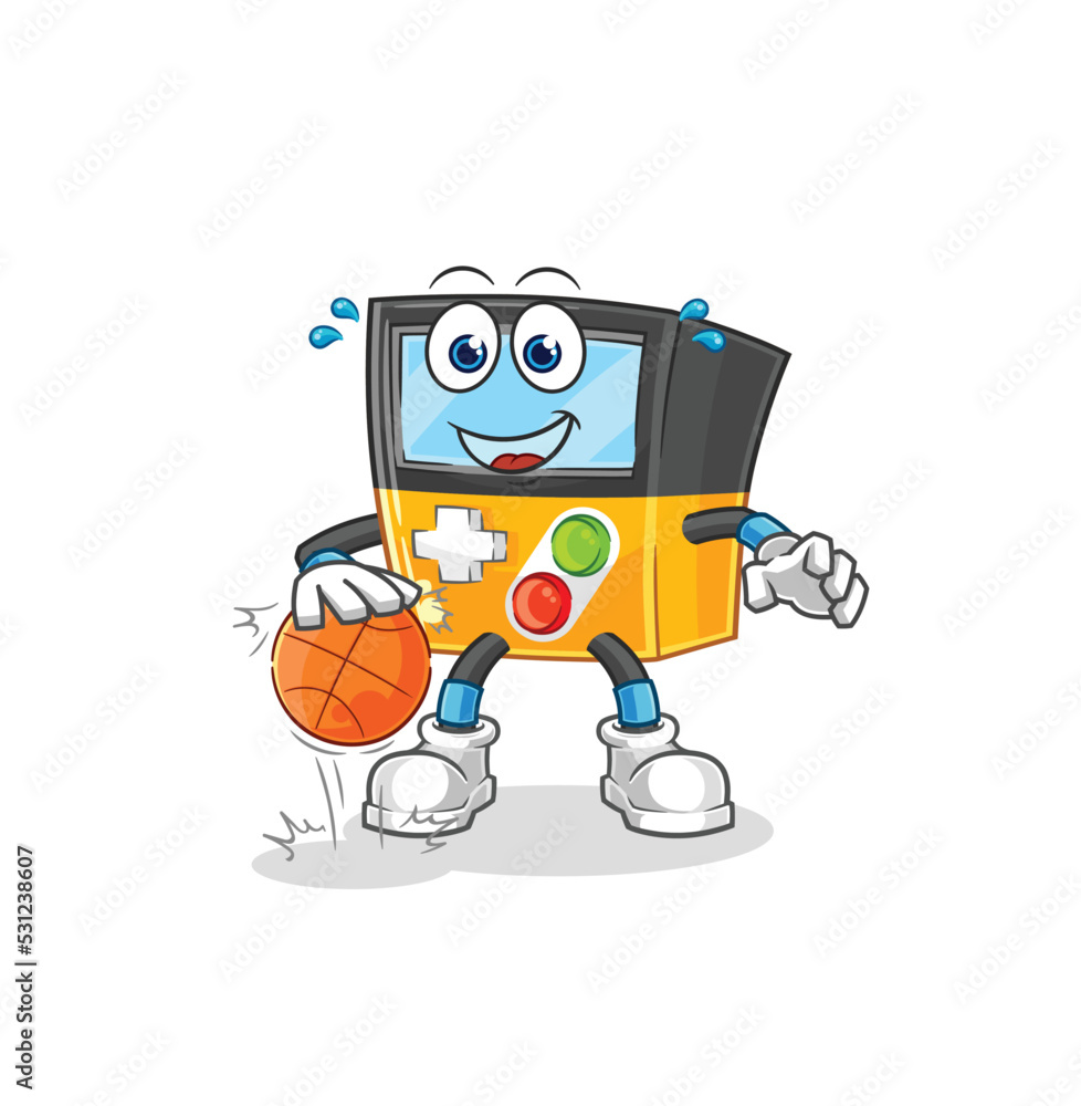gameboy dribble basketball character. cartoon mascot vector