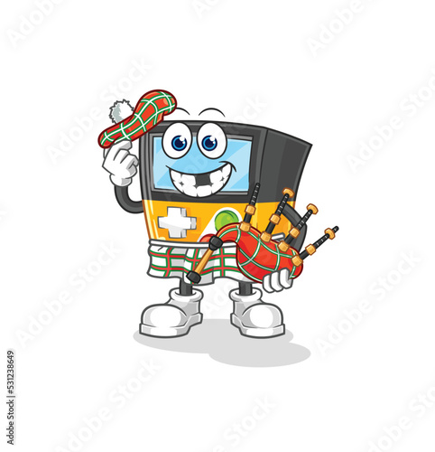 gameboy scottish with bagpipes vector. cartoon character