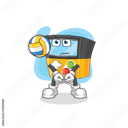 gameboy play volleyball mascot. cartoon vector