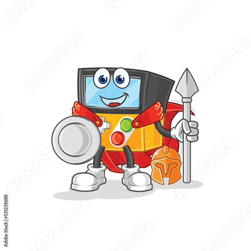 gameboy spartan character. cartoon mascot vector