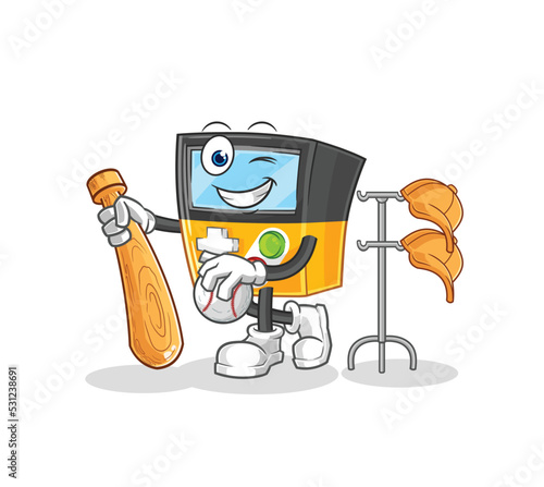 gameboy playing baseball mascot. cartoon vector