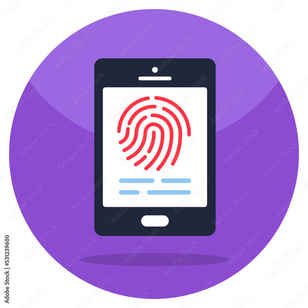 Flat design icon of mobile fingerprint Flat design icon of mobile fingerprint