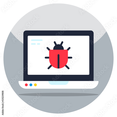 Flat design icon of infected laptop 