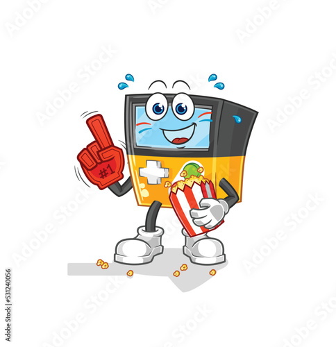 gameboy fan with popcorn illustration. character vector