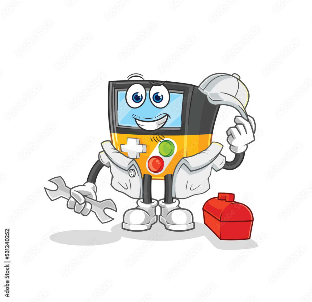 gameboy mechanic cartoon. cartoon mascot vector