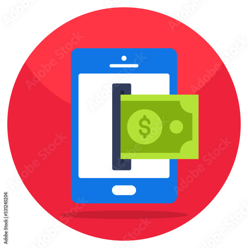 Conceptual flat design icon of mobile money withdrawal 