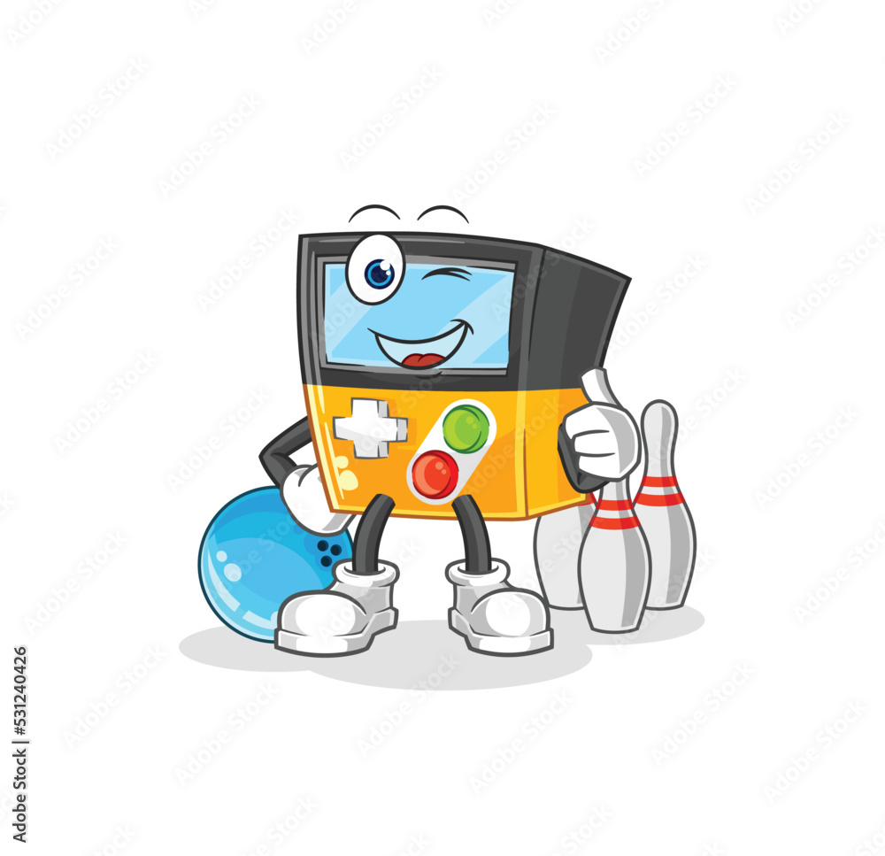 gameboy play bowling illustration. character vector