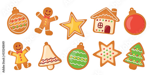 christmas greeting card with cookies gingerbread set sweet decoration