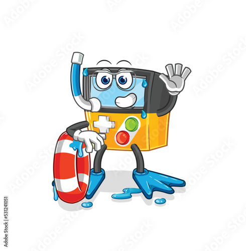 gameboy swimmer with buoy mascot. cartoon vector