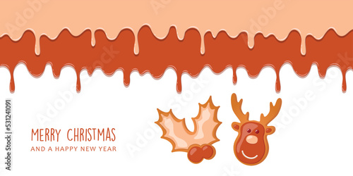 christmas greeting card with cookies gingerbread set sweet decoration