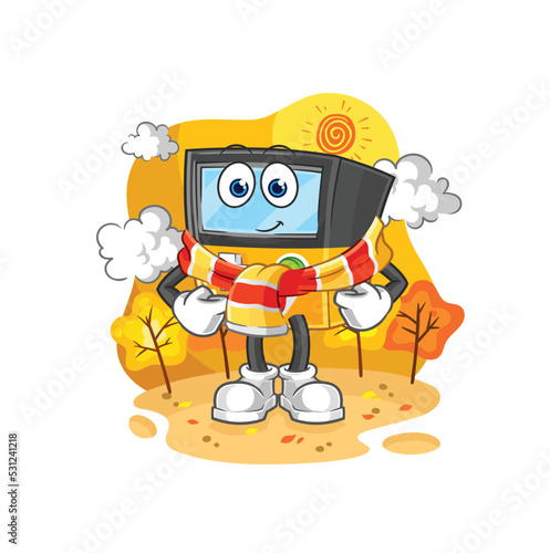 gameboy in the autumn. cartoon mascot vector