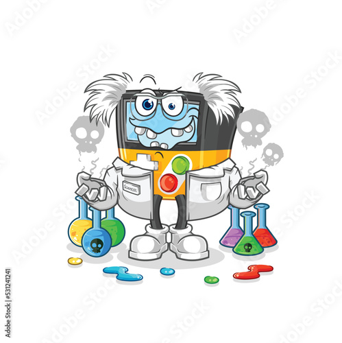 gameboy mad scientist illustration. character vector