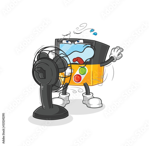 gameboy with the fan character. cartoon mascot vector