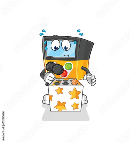 gameboy play whack a mole mascot. cartoon vector